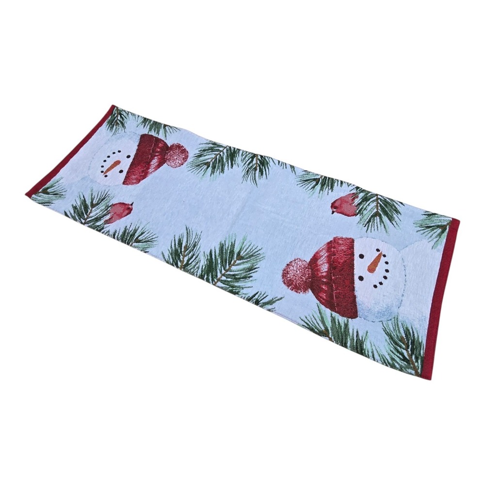 St‎ Nicholas Square Tapestry Table Runner 13x35 Christmas Snowman Cardinal Bird